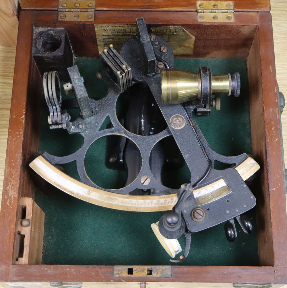 A H. Hughes & Son mahogany cased sextant, with ivory dial